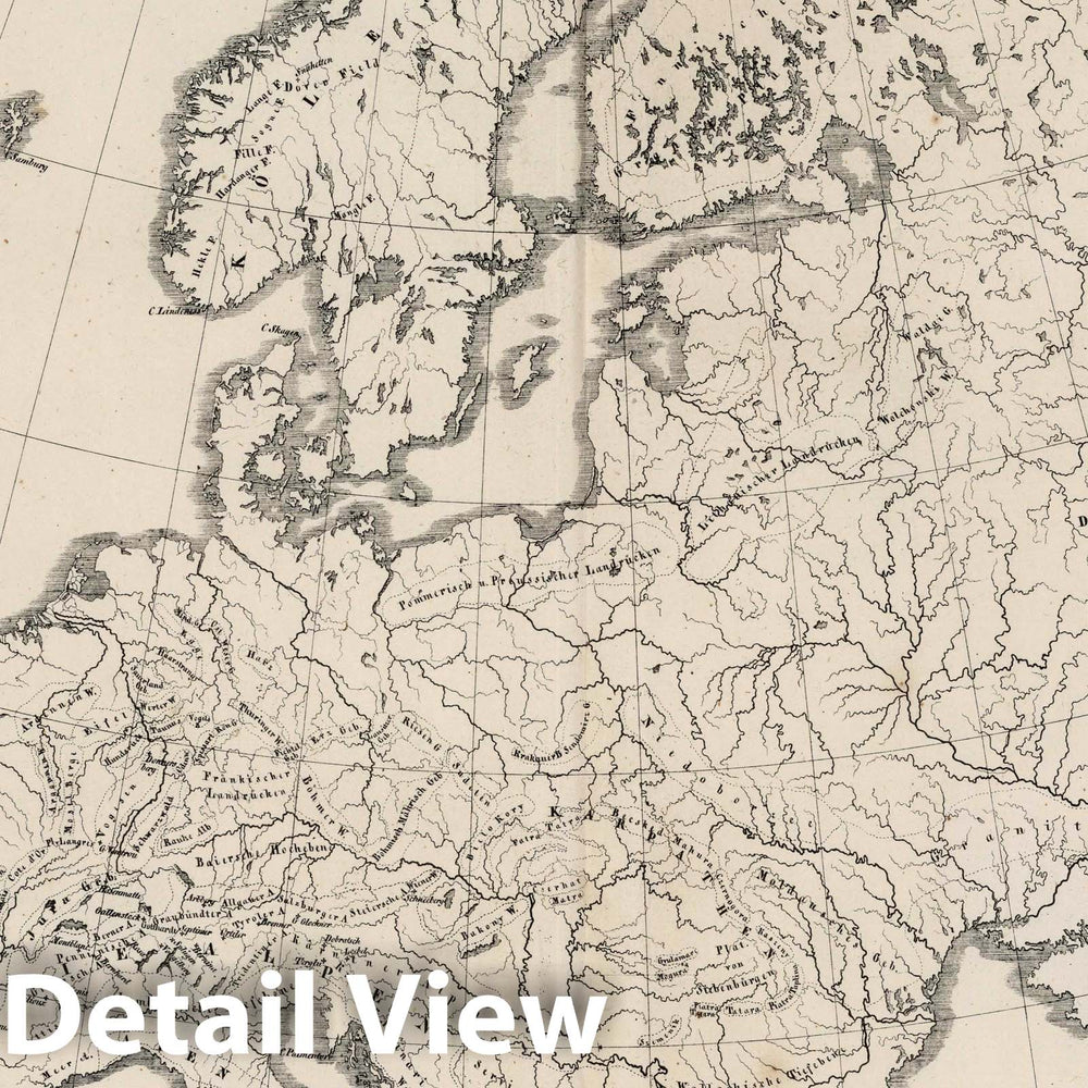 Historic Map : School Atlas - 1825 Bur Orographie von Europe. - Vintage Wall Art