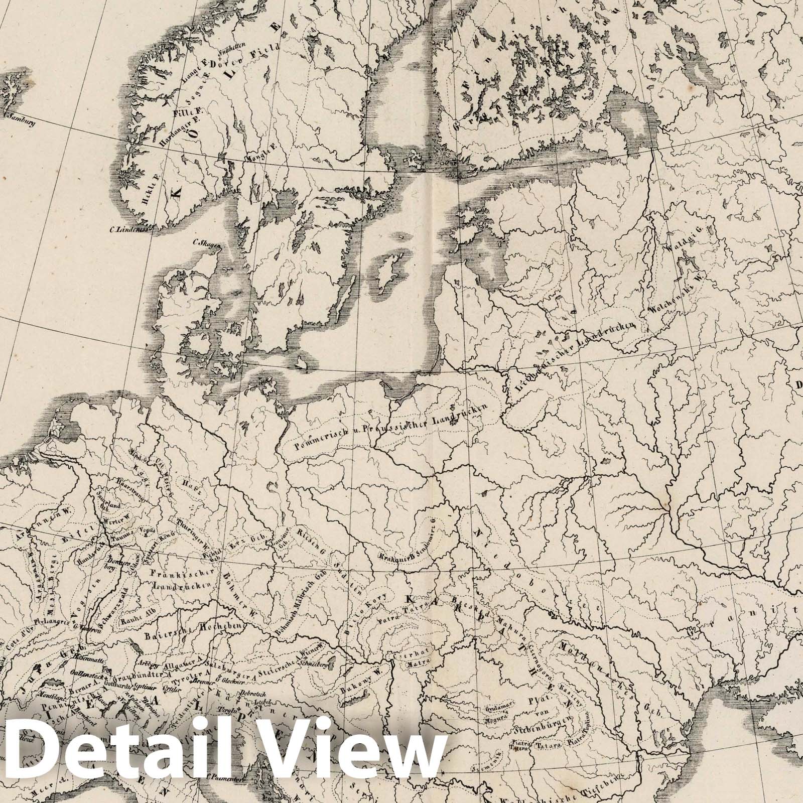 Orography of Europe - Military Map, 1825 - Historical Topographic Atlas Print