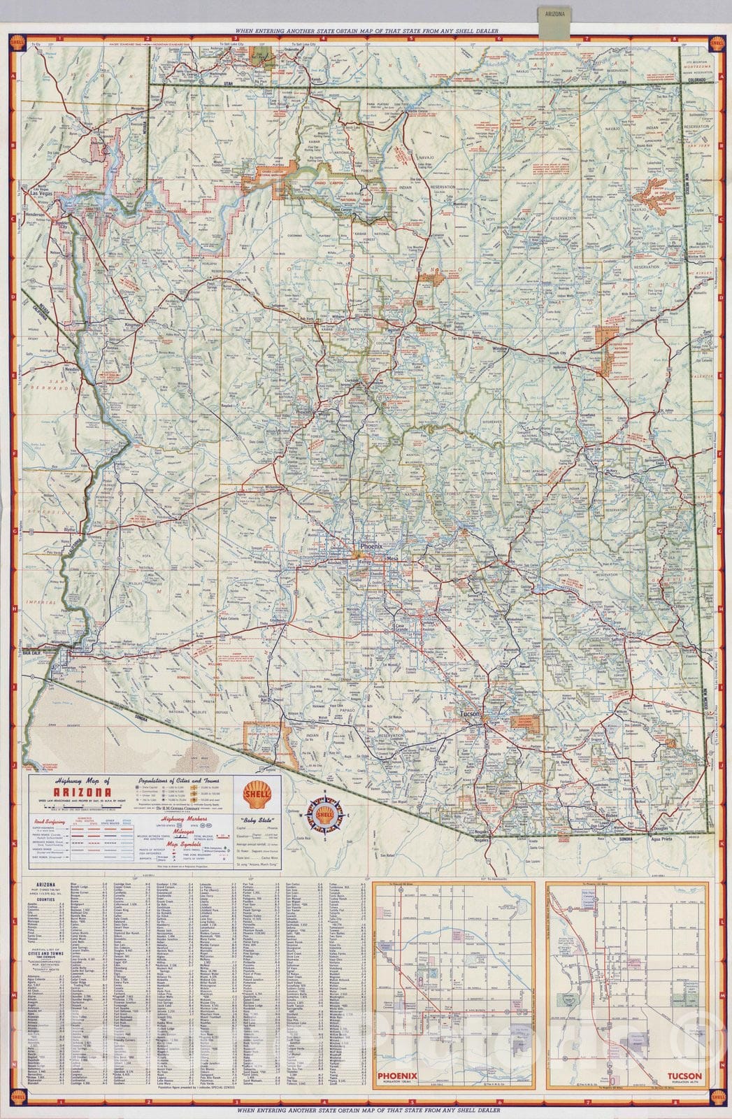 Historic Map : National Atlas - 1956 Shell Highway Map of Arizona. - Vintage Wall Art