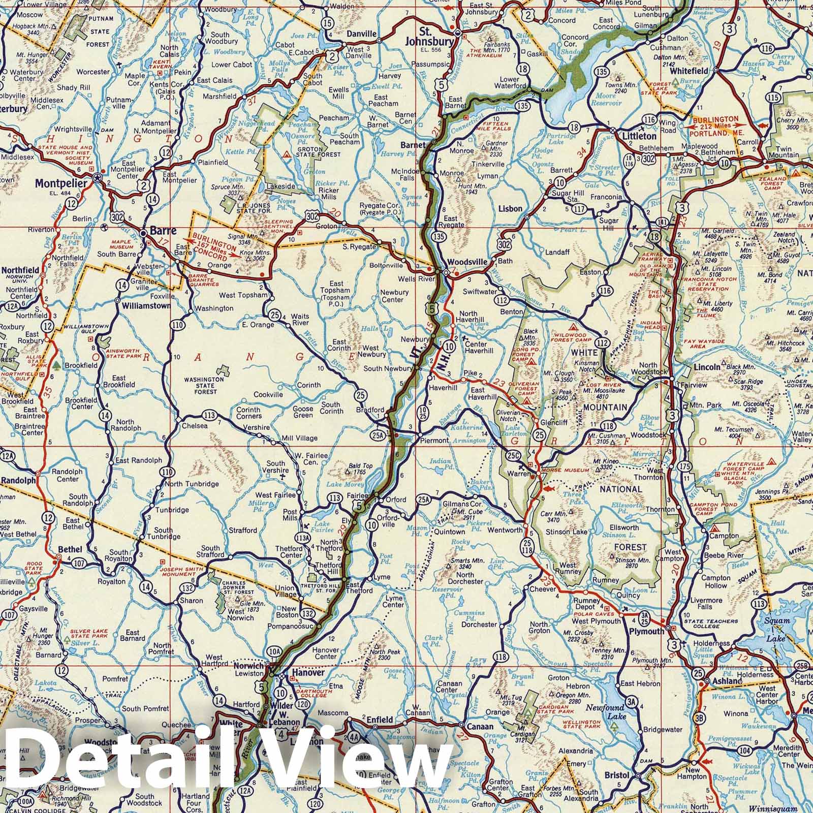 Historic Map : National Atlas - 1956 Shell Highway Map of New Hampshire, Vermont. - Vintage Wall Art