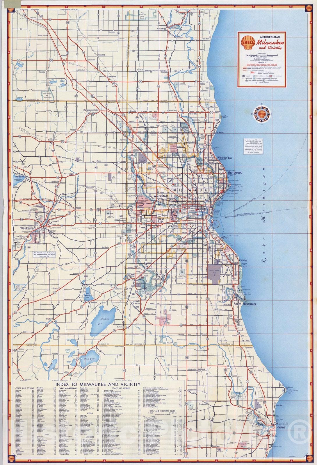 Historic Map : National Atlas - 1956 Shell Metropolitan Milwaukee and Vicinity. - Vintage Wall Art