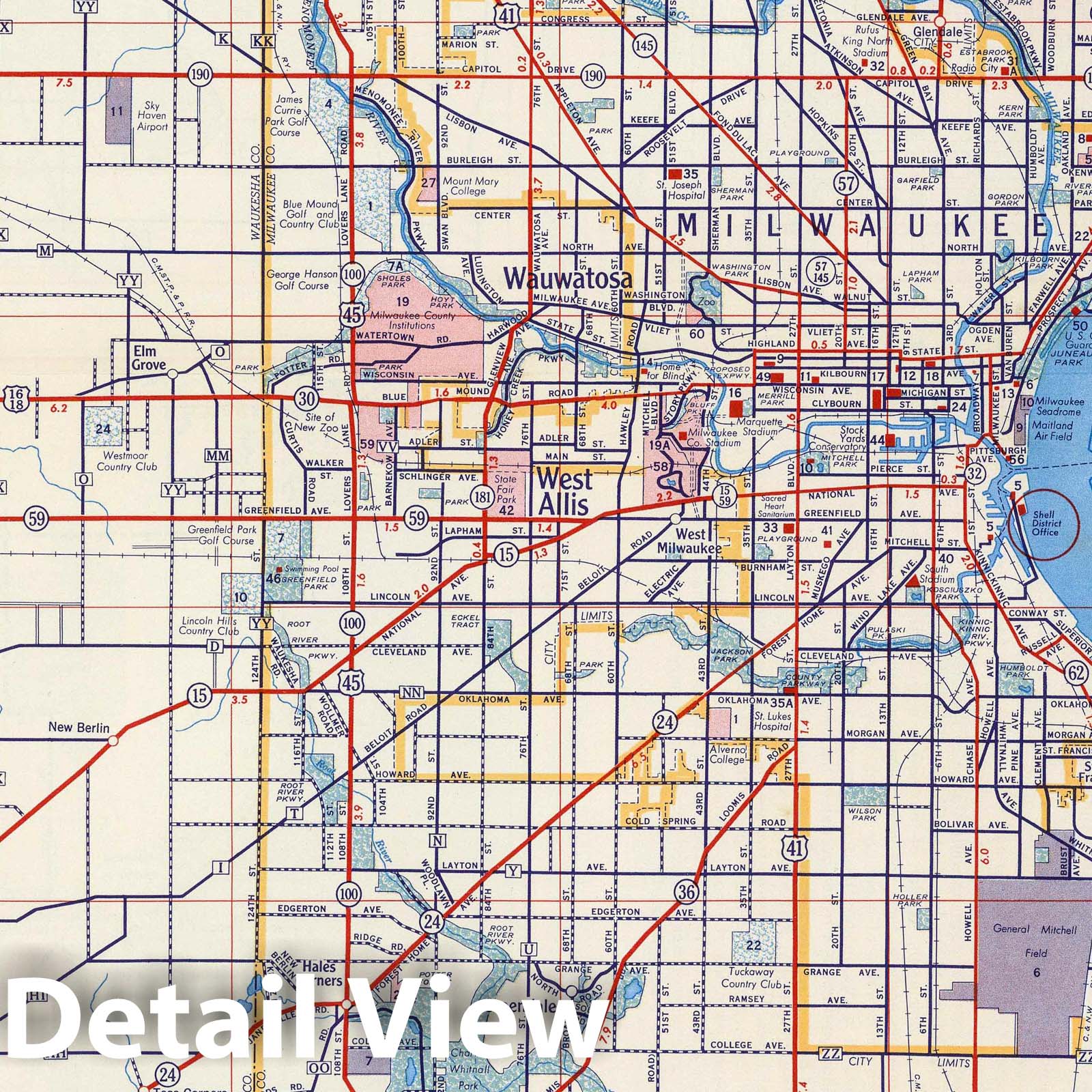 Milwaukee and Vicinity, Wisconsin - Road Map, 1956 - Shell Atlas Print