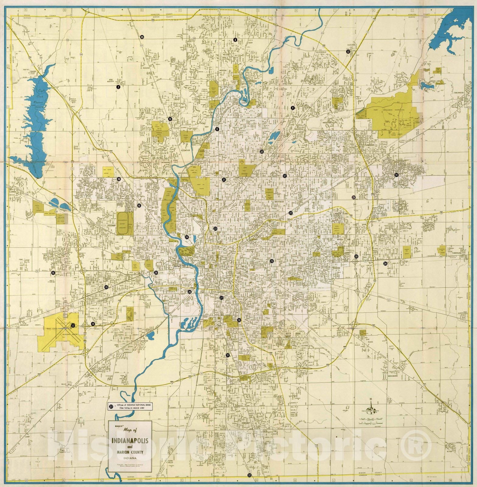 Indianapolis and Marion County, Indiana 1969 Historical Map Print
