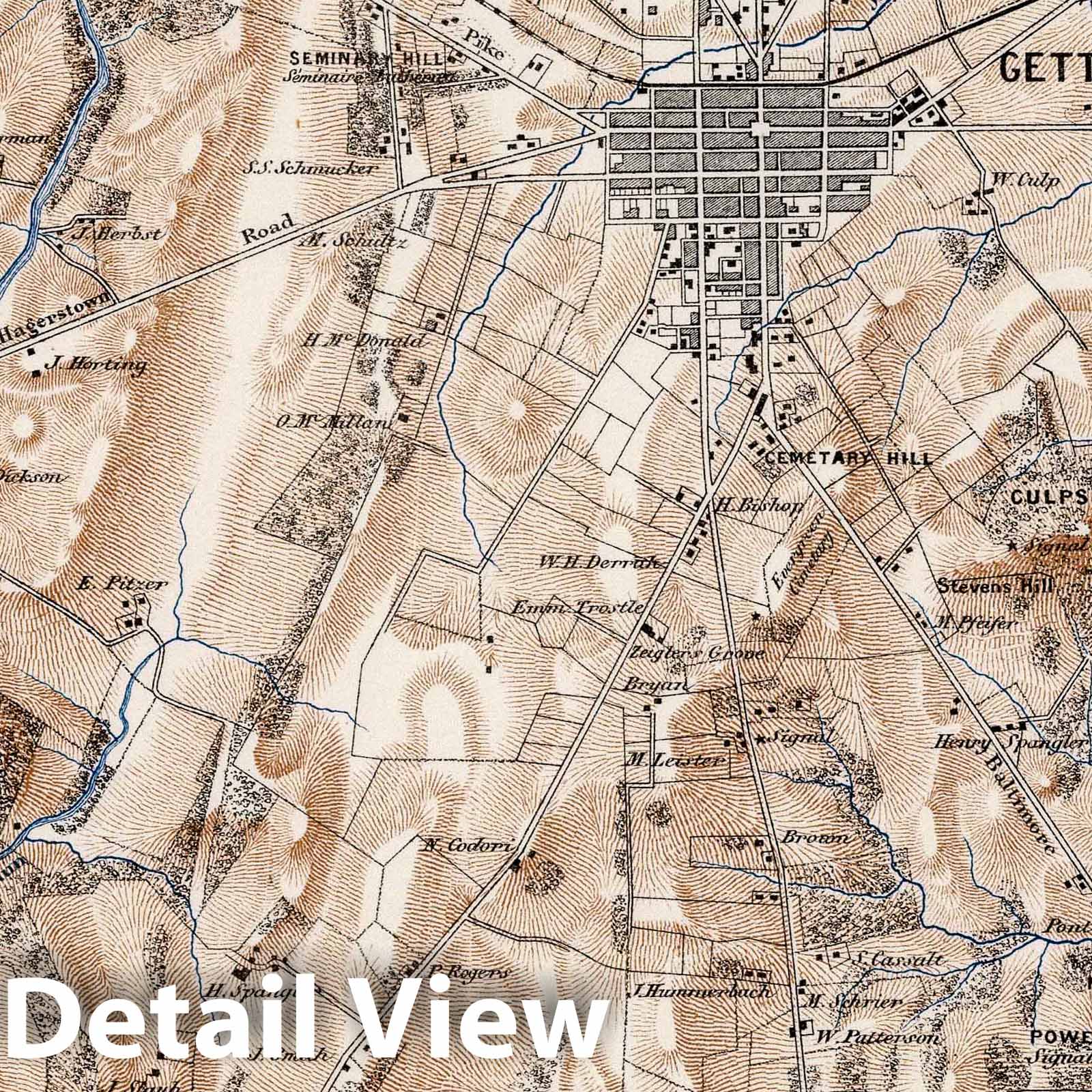 Civil War: Gettysburg, Pennsylvania - Military Map, 1875