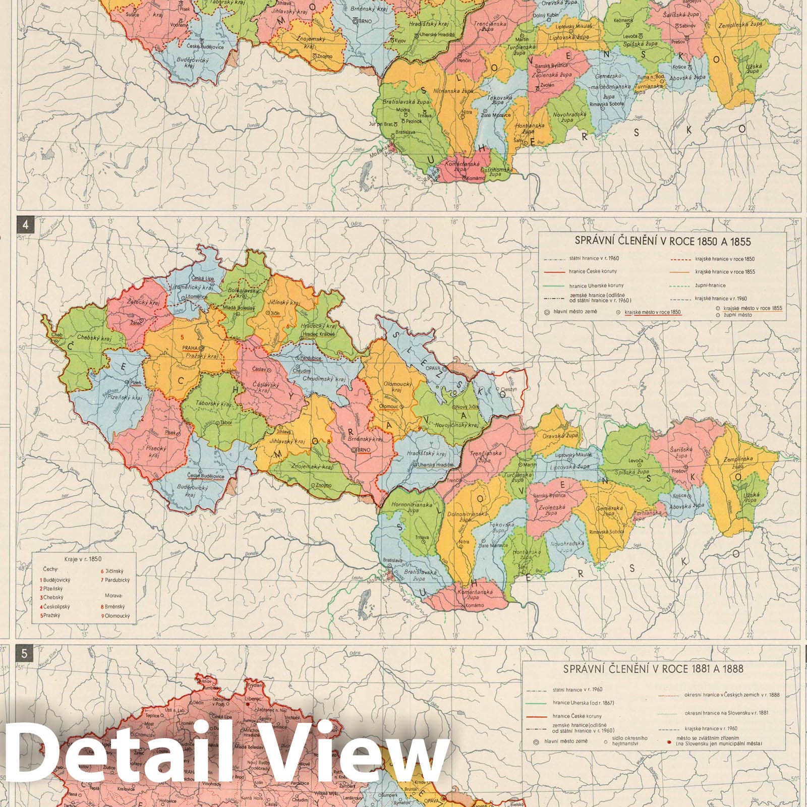 Czechoslovakia 1966 Historical Map Print - Atlas Plate