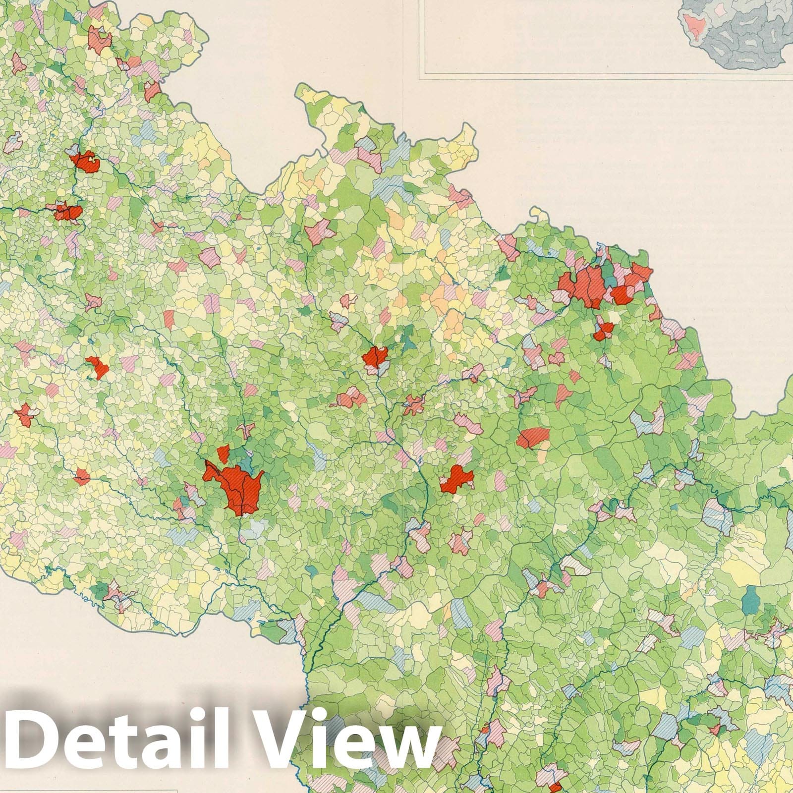 Czechoslovakia - Population Map, 1966 - Historical Map Print