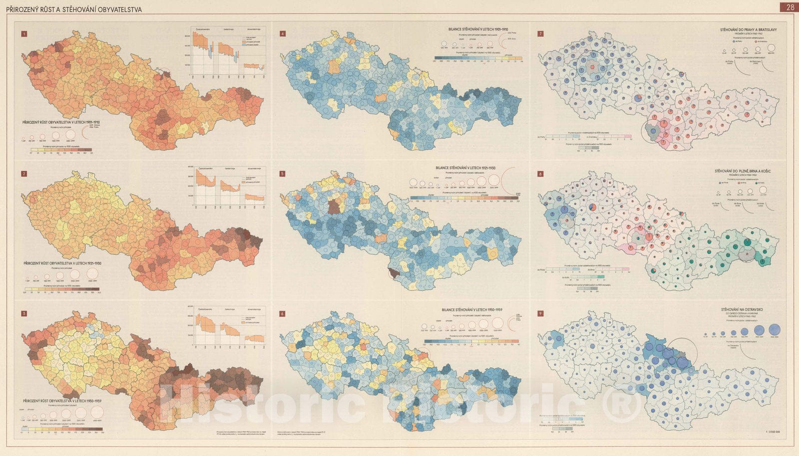 Historic Map : National Atlas - 1966 Natural Growth and Migration of Population. - Vintage Wall Art