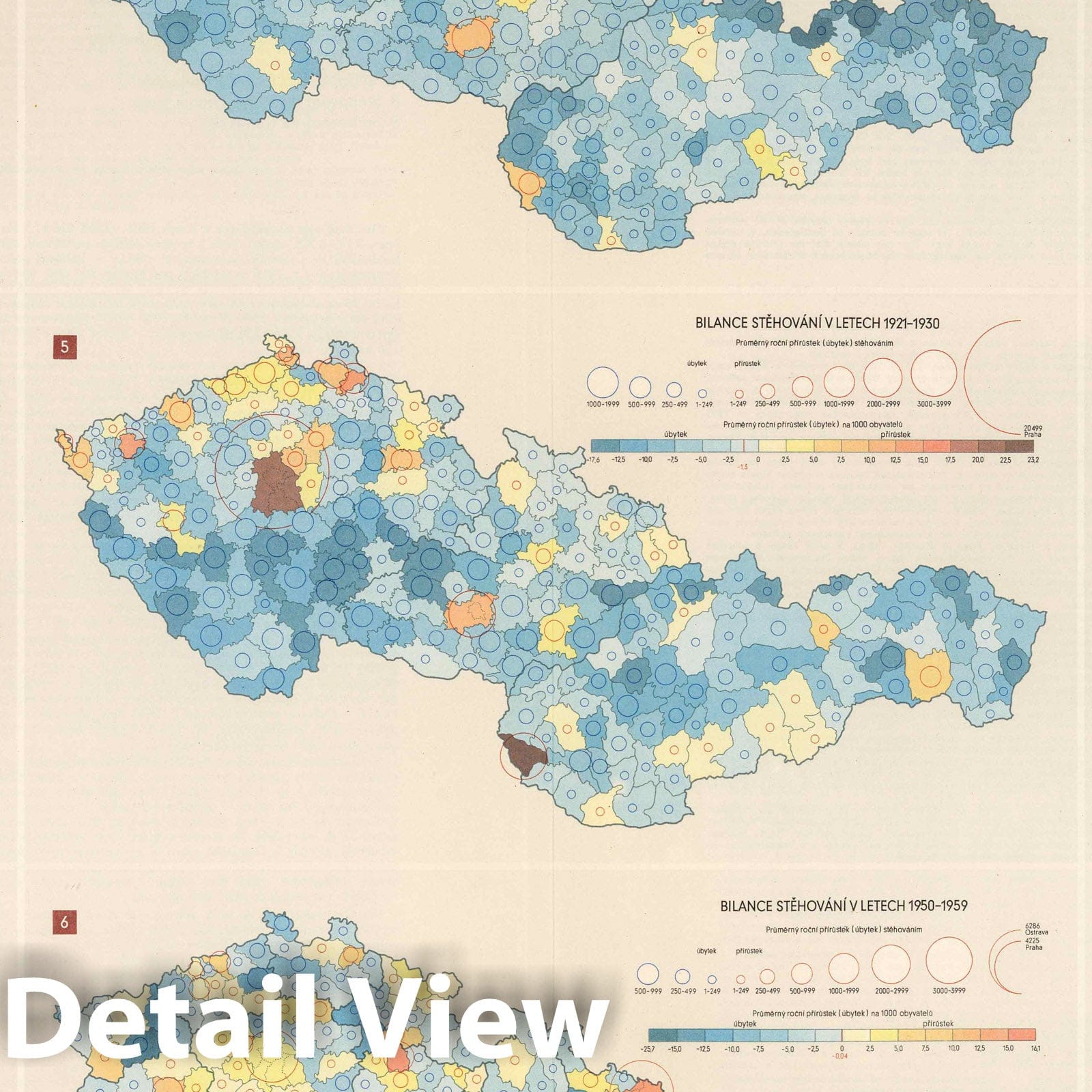 Czechoslovakia - Population Map, 1966 - Historical Map Print