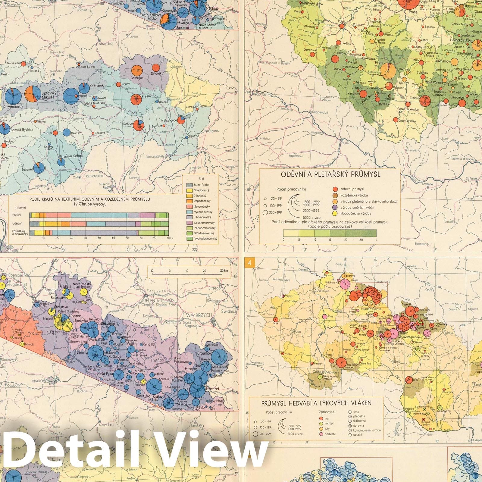 Czechoslovakia Textile Industry Map 1966 - Historical Thematic Print