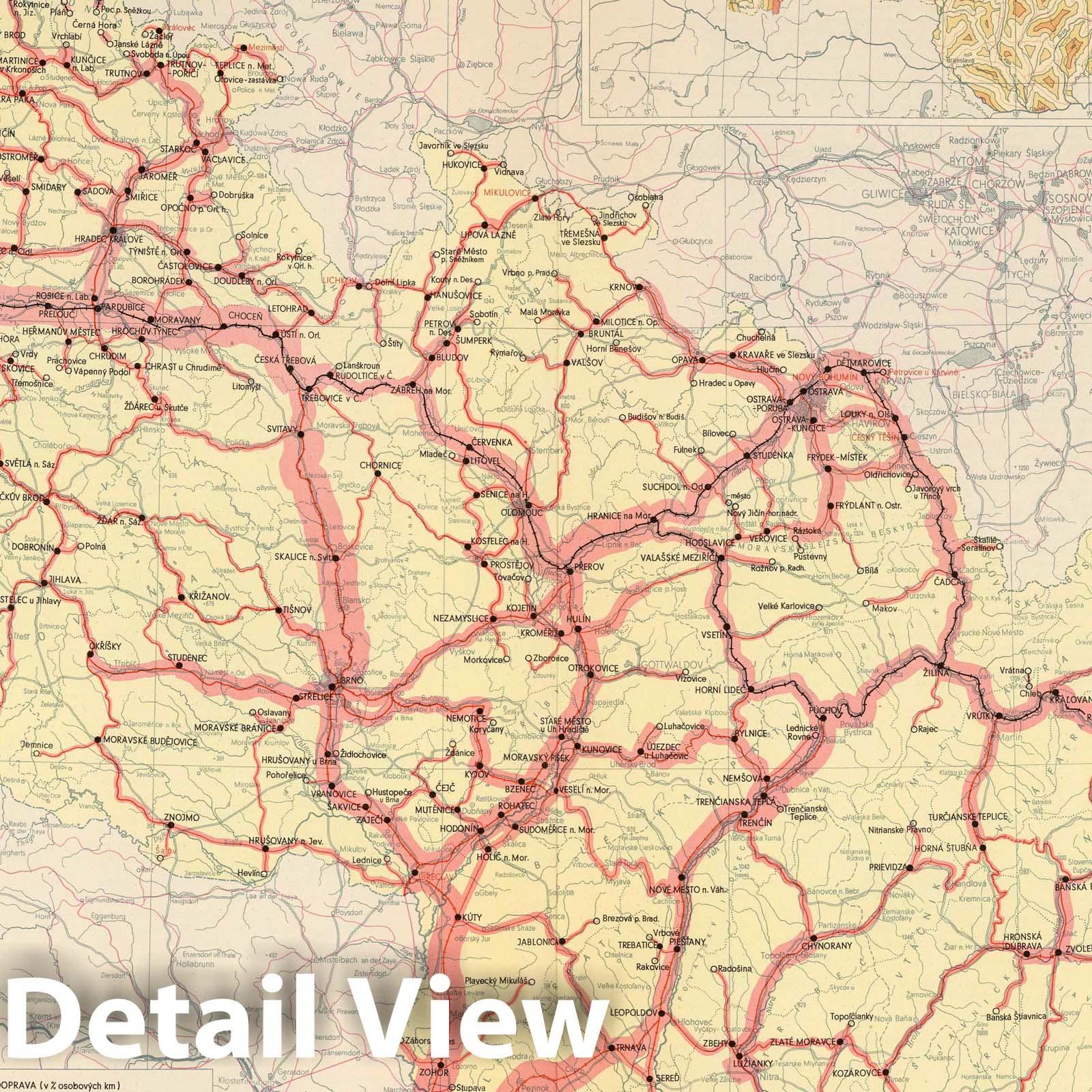 Czechoslovakia - Railroad Map, 1966 - Historical Map Print