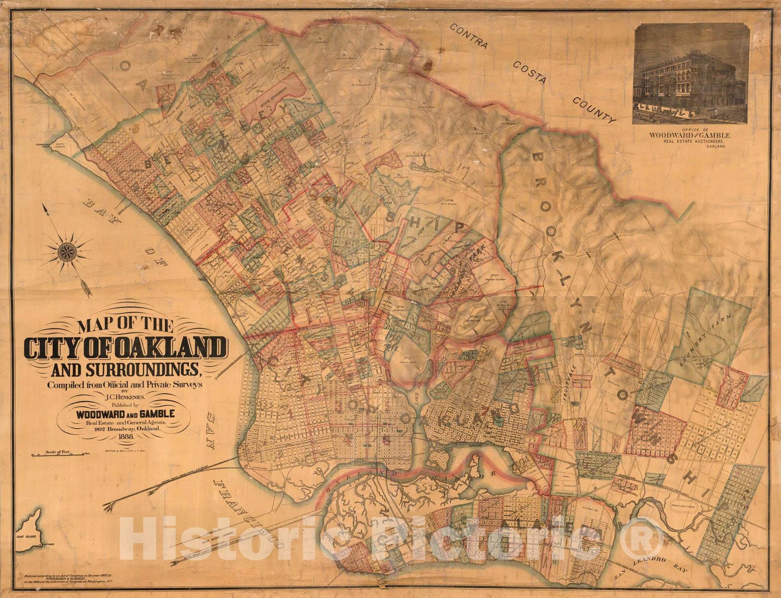 Oakland, California 1888 Historical Map Print