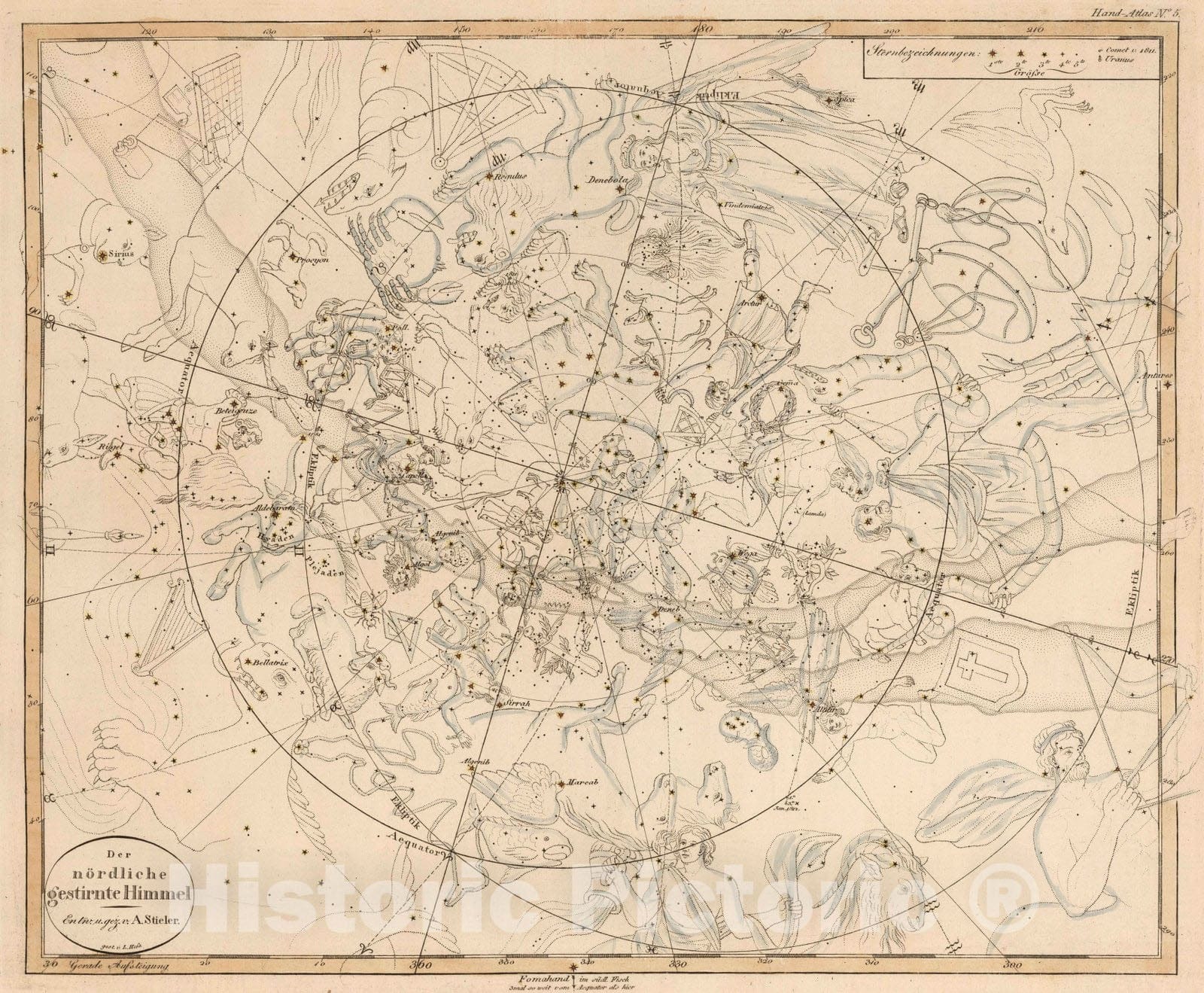Historic Map : 1833 Der nordliche gestirnte Himmel - Vintage Wall Art