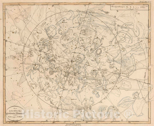 Historic Map : 1833 Der nordliche gestirnte Himmel - Vintage Wall Art