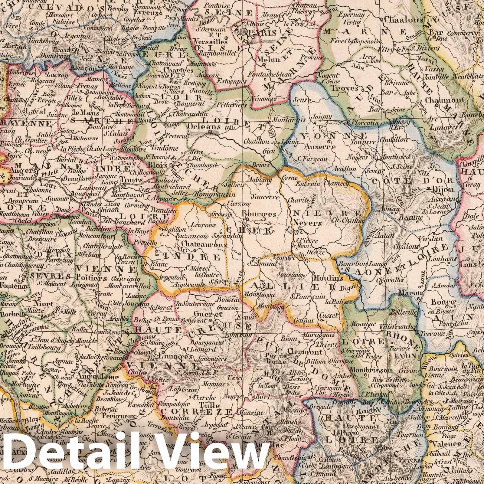 France and Switzerland with Paris Region, 1818 - Historical Map Print