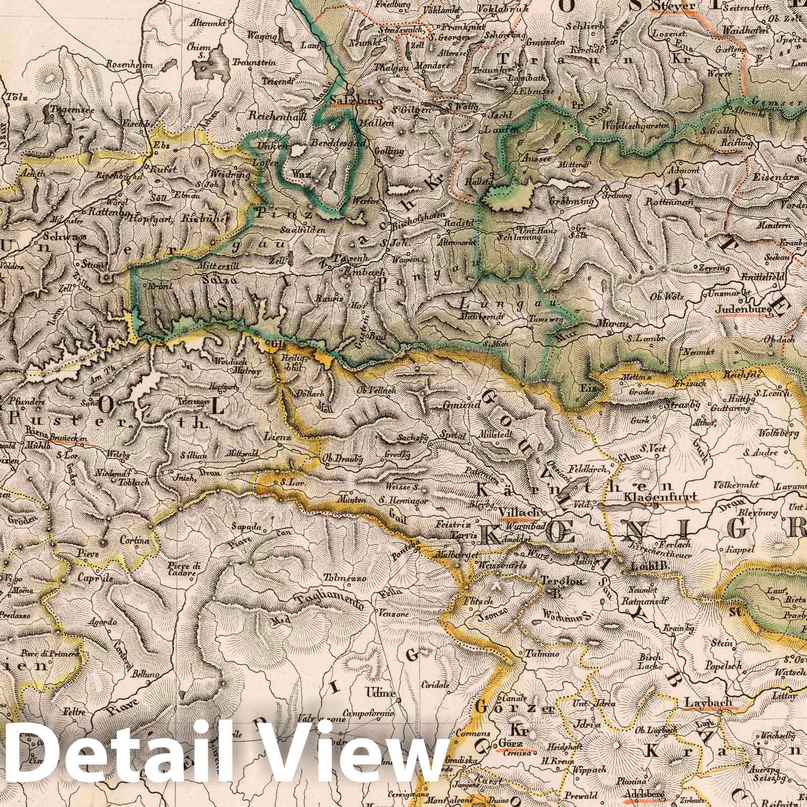 Southeastern Germany and Austrian Territories, 1822 - Historical Map Print