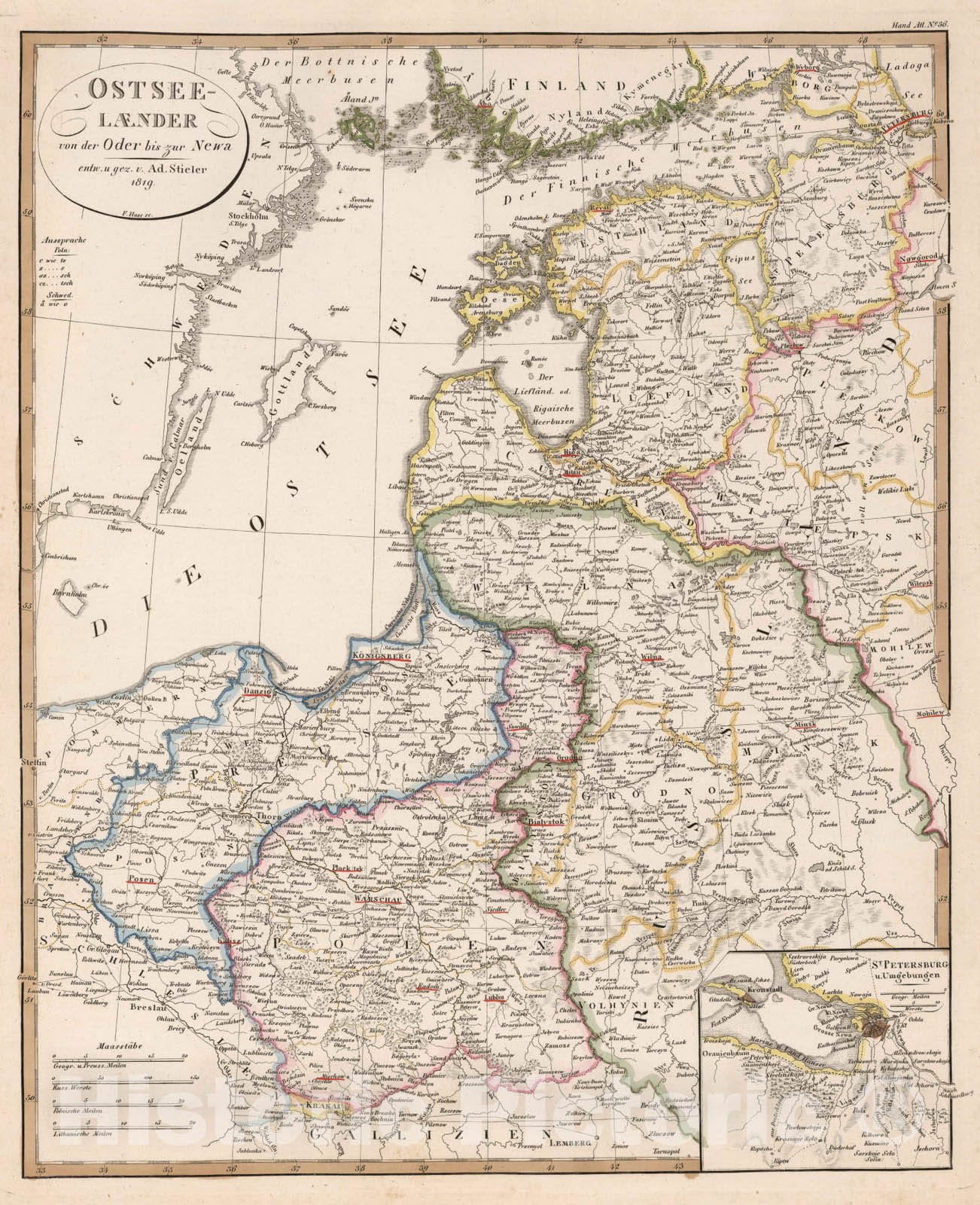 Historic Map : Baltic States, Europe 1819 Ostseelaender , Vintage Wall Art