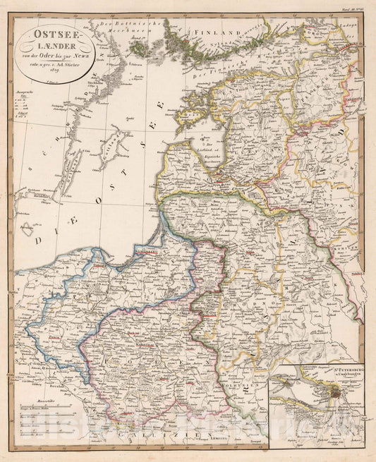 Historic Map : Baltic States, Europe 1819 Ostseelaender , Vintage Wall Art