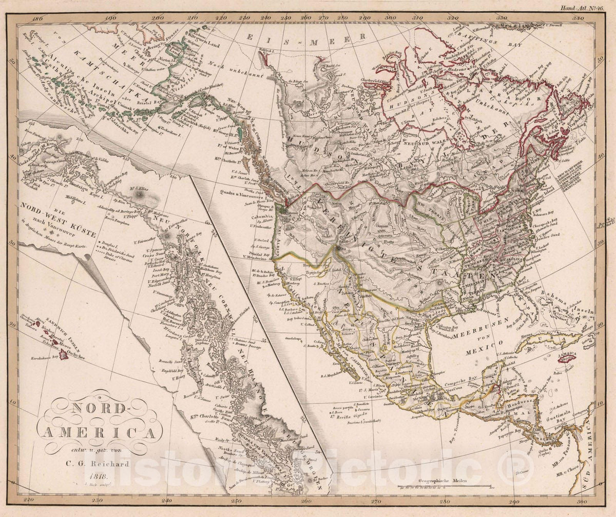 Historic Map : 1818 Nord-America, 1818 - Vintage Wall Art