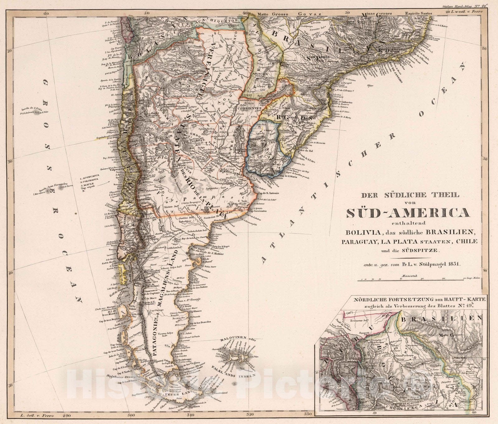 Historic Map : 1831 Der sudliche Theil von Sud-America, 1831 - Vintage Wall Art