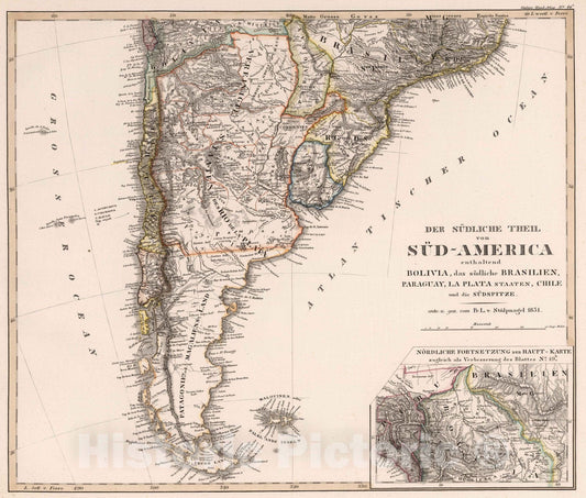 Historic Map : 1831 Der sudliche Theil von Sud-America, 1831 - Vintage Wall Art