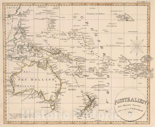 Historic Map : Australia, Pacific 1816 Australien, 1816 , Vintage Wall Art