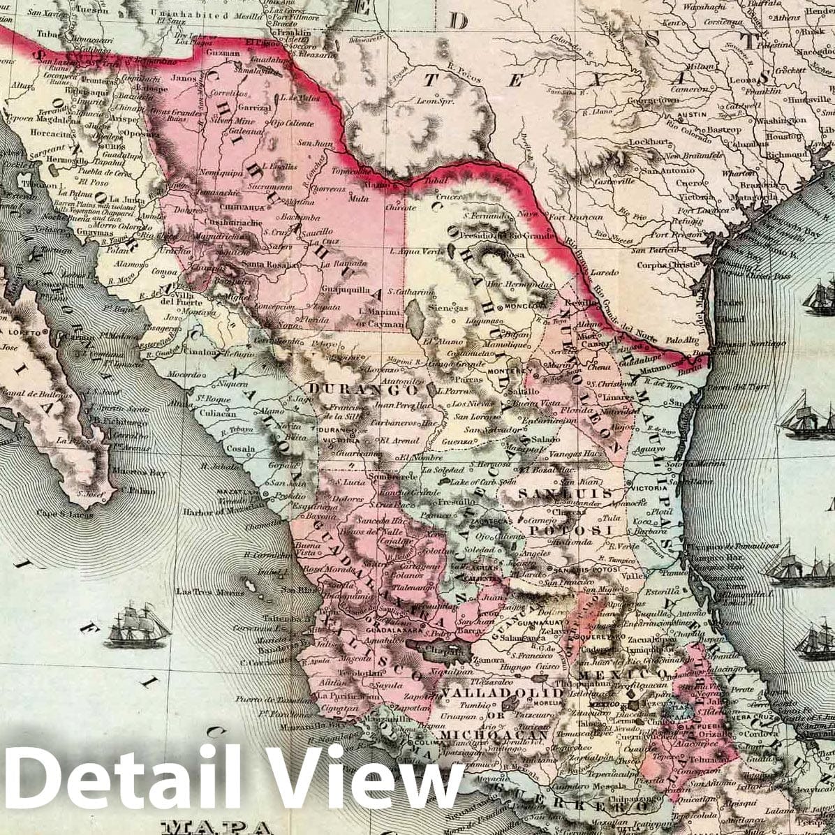 Mexico 1862 Map Print - Hand-Colored Lithograph by J.H. Colton
