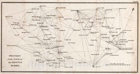 Historic Map : Survey Book - 1811 Plate VIII. Triangles for the survey of the County of Sussex. Vol. 3, 1811 - Vintage Wall Art