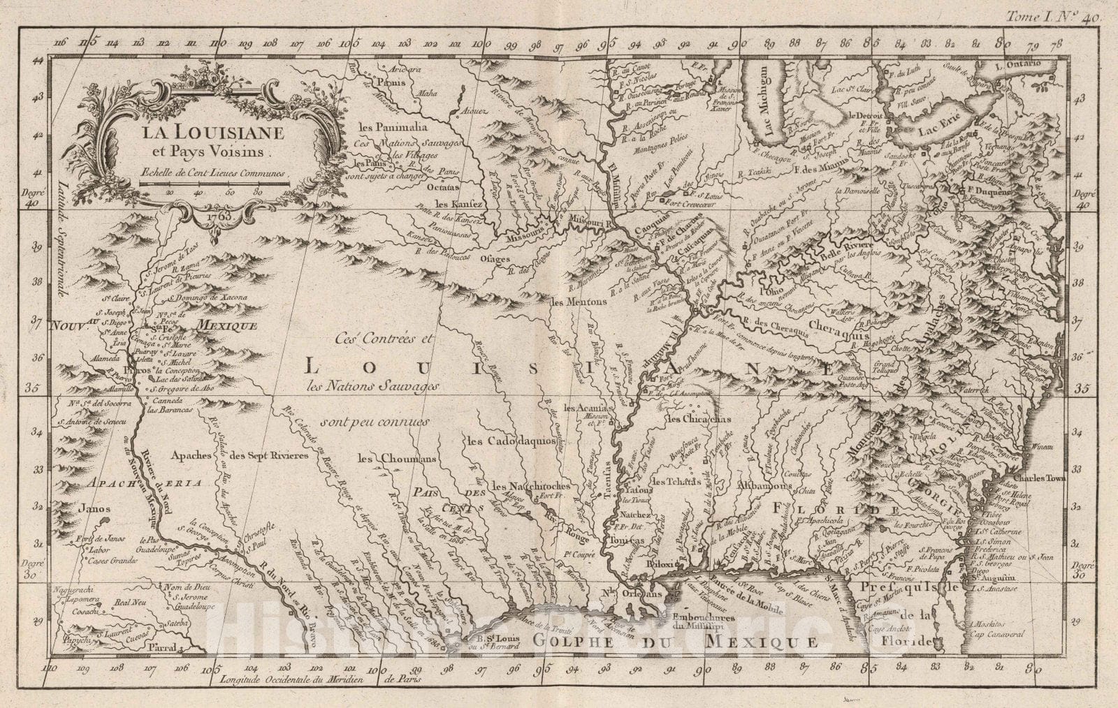 Historic Map : United States, 1763 La Louisiane et Pays Voisins , Vintage Wall Art