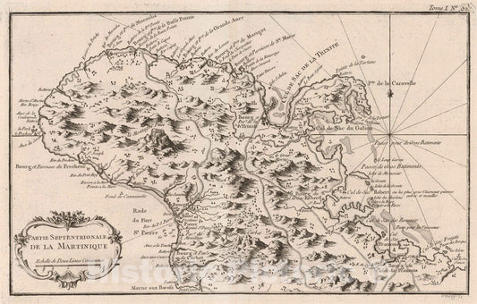 Historic Map : Martinique, , West Indies 1764 Partie septentrionale de la Martinique. Croisey sc[ulp.] , Vintage Wall Art