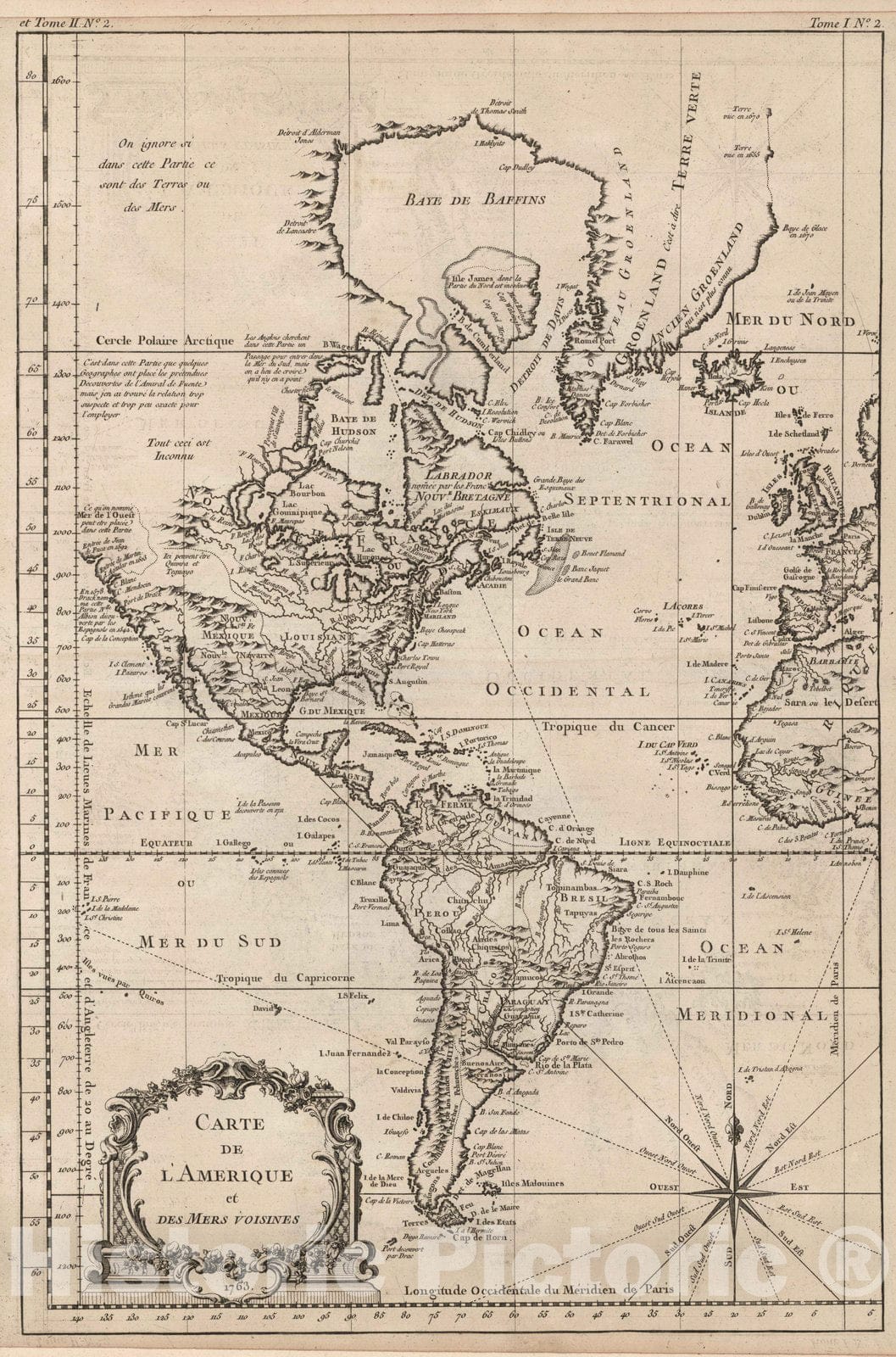 Historic Map : Chart Atlas - 1763 Carte de I'Am^rique et des mers voisines. - Vintage Wall Art