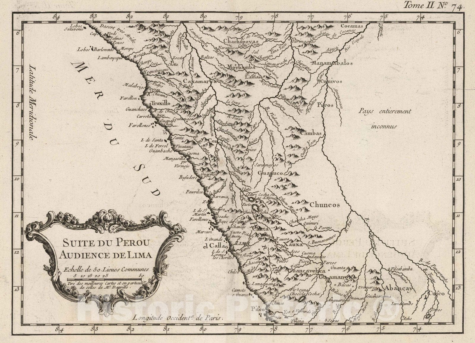 Historic Map : Peru , Lima (Peru), 1764 Suite du Perou audience de Lima, tire des meilleures cartes et en particuli de celles de m. Danville. , Vintage Wall Art