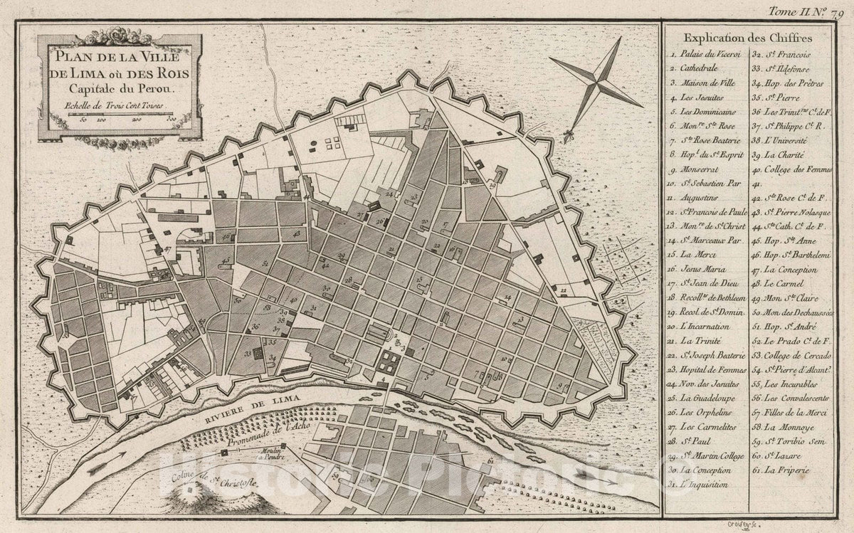Historic Map : Peru , Lima (Peru), 1764 Plan de la ville de Lima ou des Rois capitale du Perou. , Vintage Wall Art
