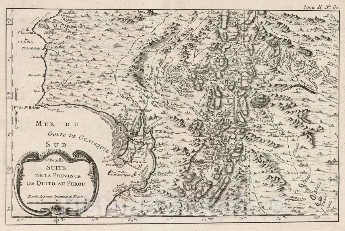 Historic Map : Ecuador, Quito (Ecuador) 1764 Suite de la province de Quito au Perou. 2e feuille. , Vintage Wall Art