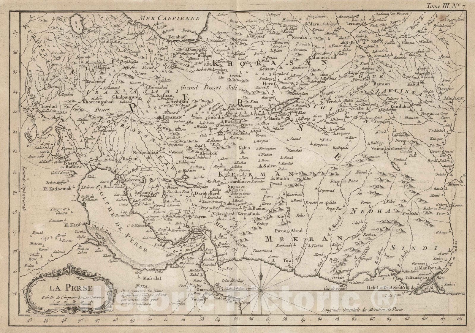Historic Map : Iran, 1764 La Perse , Vintage Wall Art