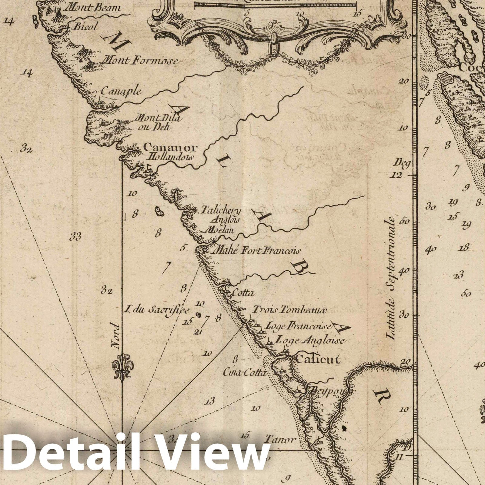 Coasts of Canara and Malabar, India - Nautical Chart 1764 - Historical Map Print