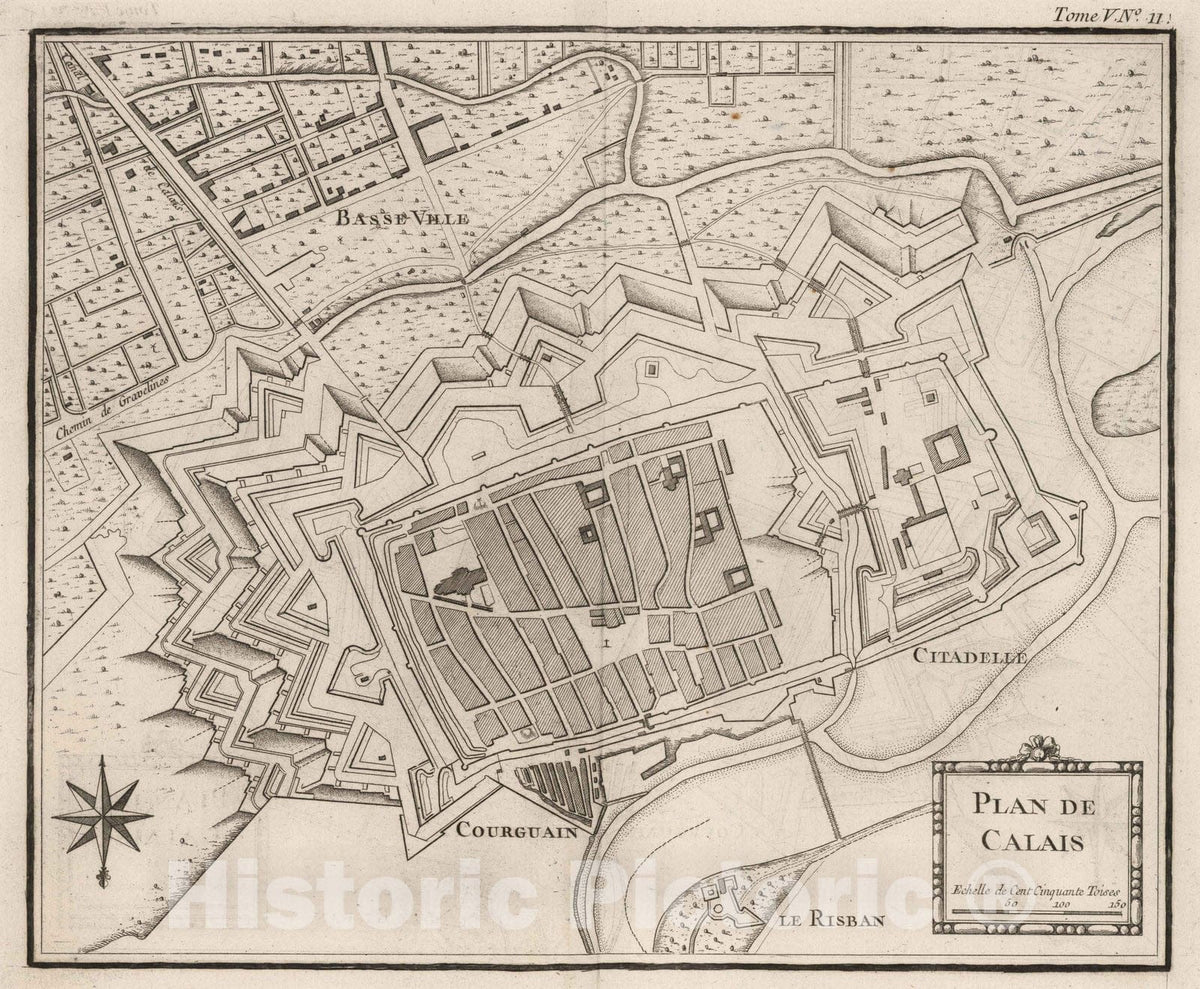 Historic Map : France , Calais France, 1764 Plan de Calais. , Vintage Wall Art