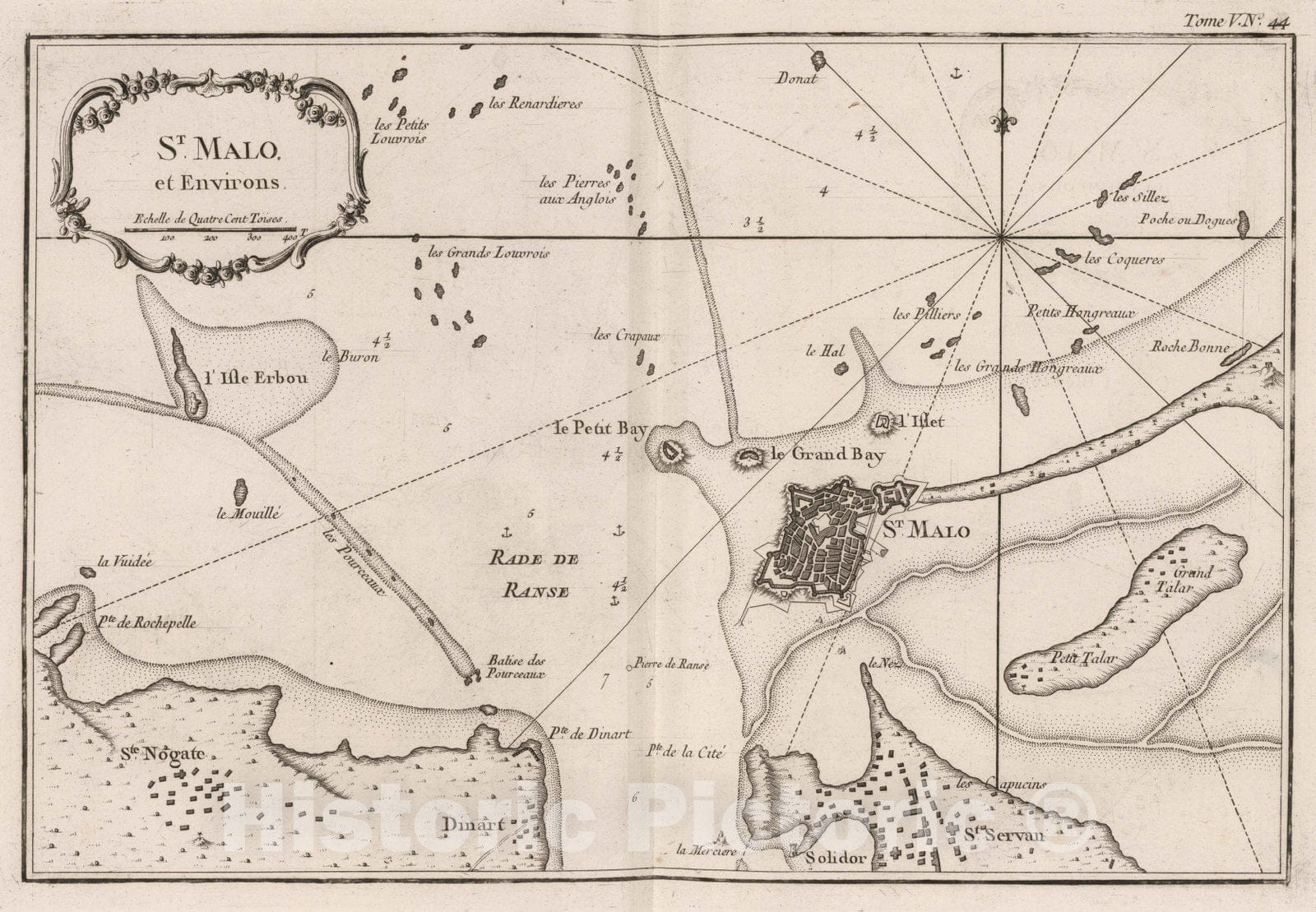 Historic Map : France , St. Malo France, 1764 St Malo et environs. , Vintage Wall Art