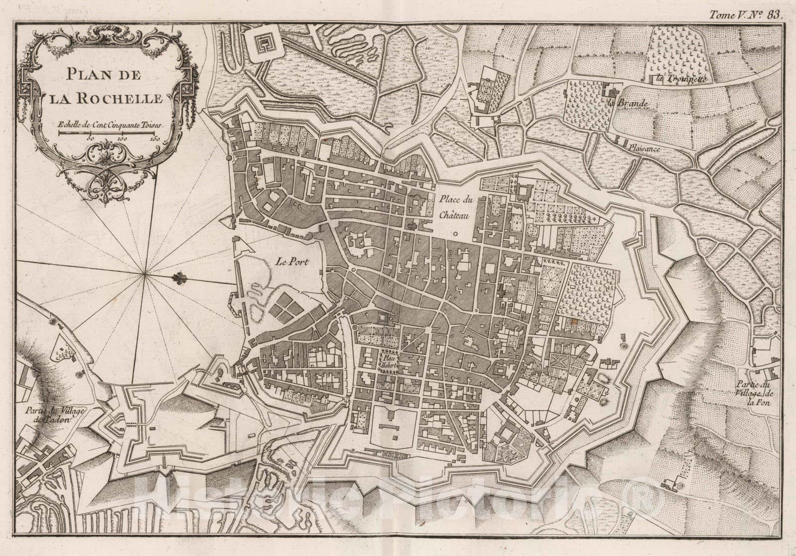 Historic Wall Map : France , La Rochelle France, Aunis 1764 Plan de la Rochelle. , Vintage Wall Art