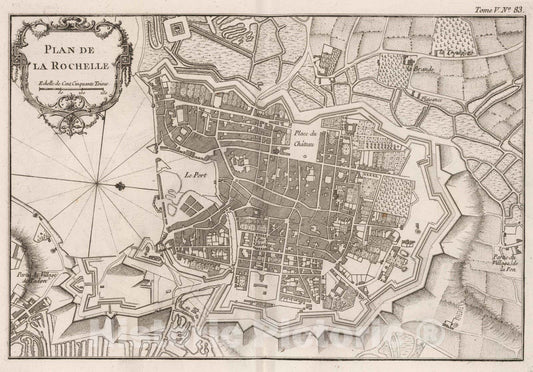 Historic Wall Map : France , La Rochelle France, Aunis 1764 Plan de la Rochelle. , Vintage Wall Art