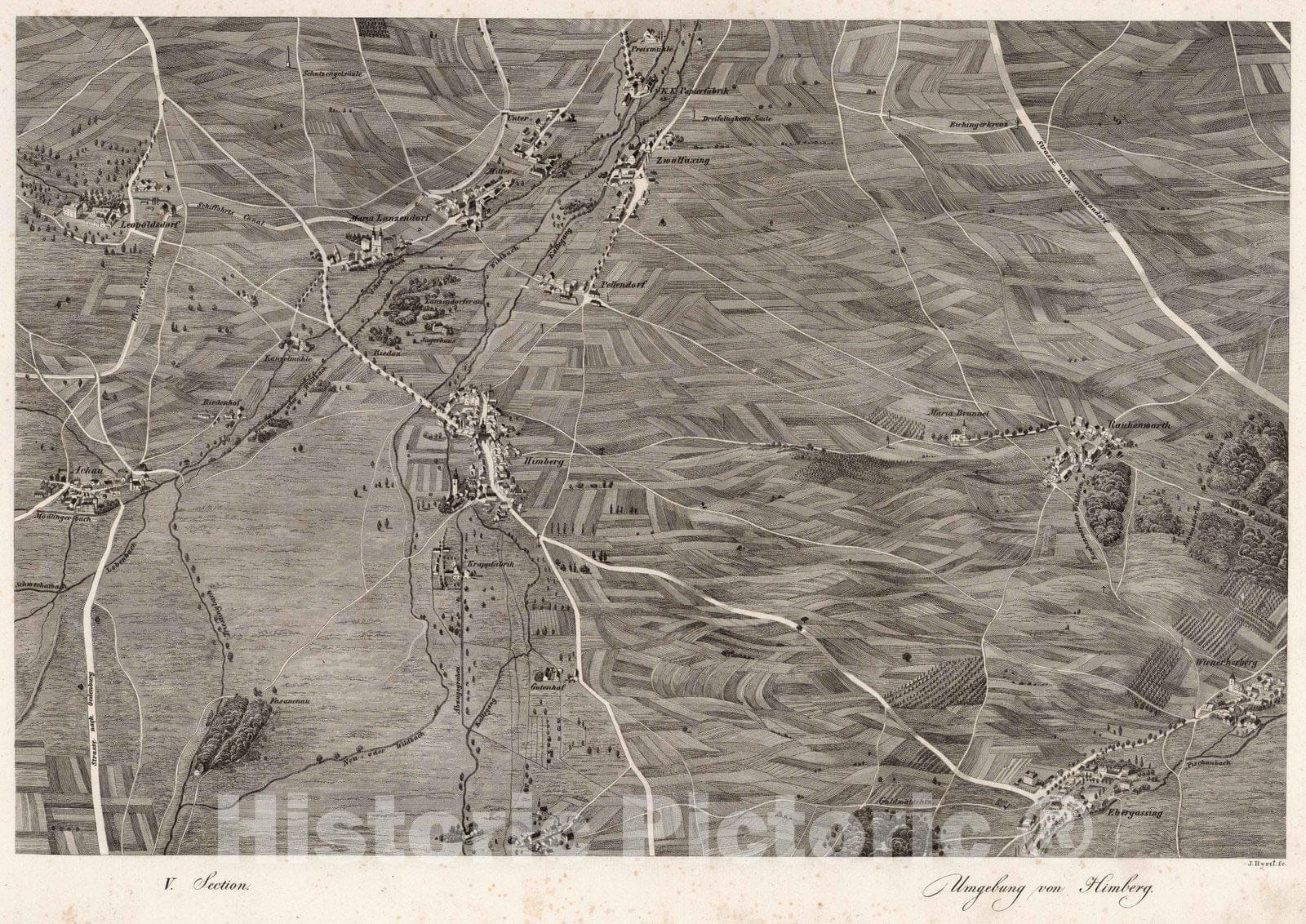 Historic Map : Austria, 1837 V Section. Umgebung von Himberg. J. Hyrtl sc. , Vintage Wall Art