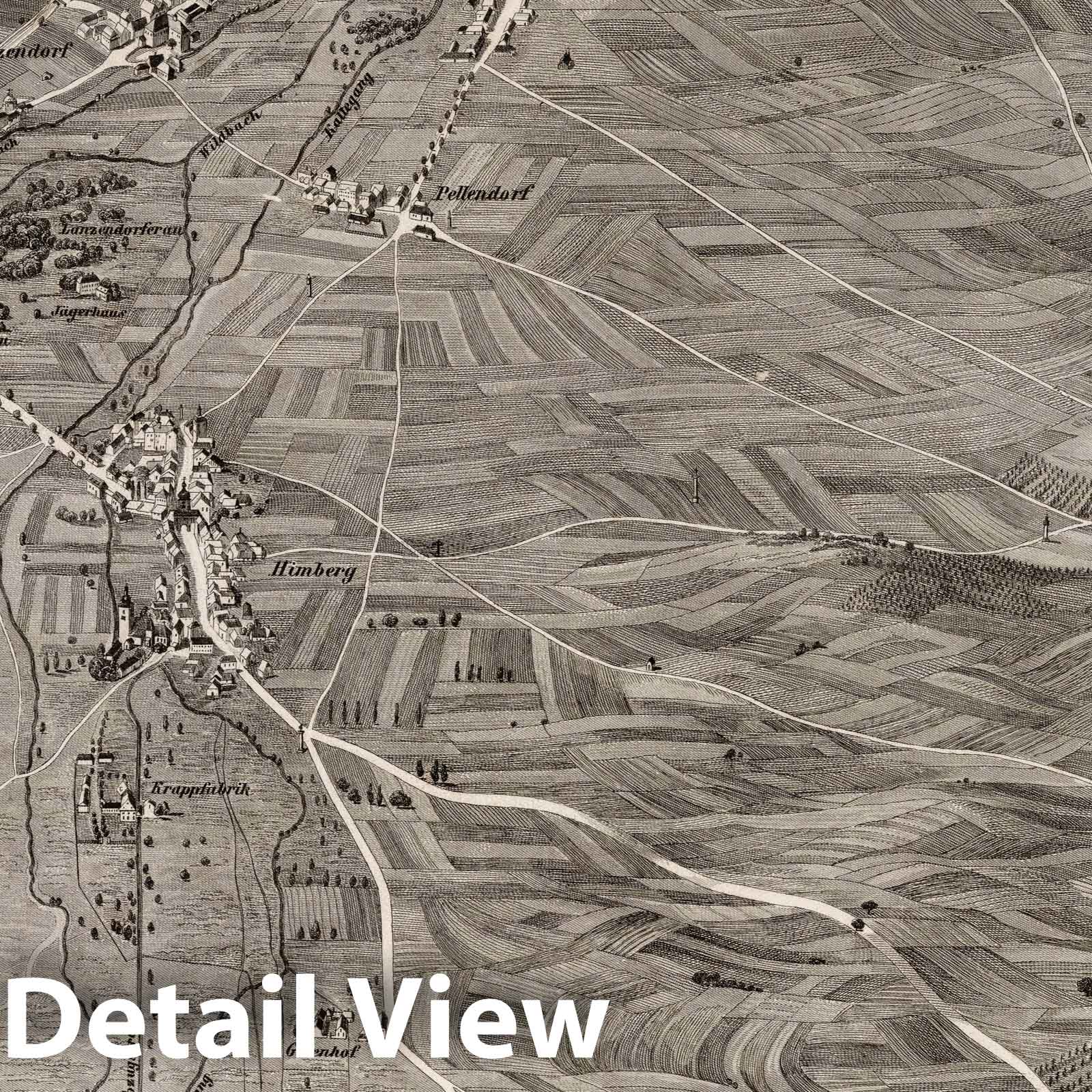 Himberg Region, Austria - Bird's Eye View, 1837 - Historical Map Print