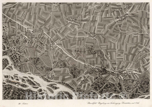 Historic Map : Austria, 1837 XI Section. Marchfeld. Umgebung von Sachsengang, Breitstetten und Orth. Hollnsteiner del. F. Mehl sc. , Vintage Wall Art