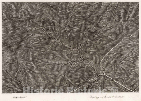 Historic Map : Austria, 1837 XXXII Section. Umgebung von Pernitz V.U.W.W. Augenommen u. ger v. Hollnsteiner. gest.v. J. Hyrtl. 1837. , Vintage Wall Art