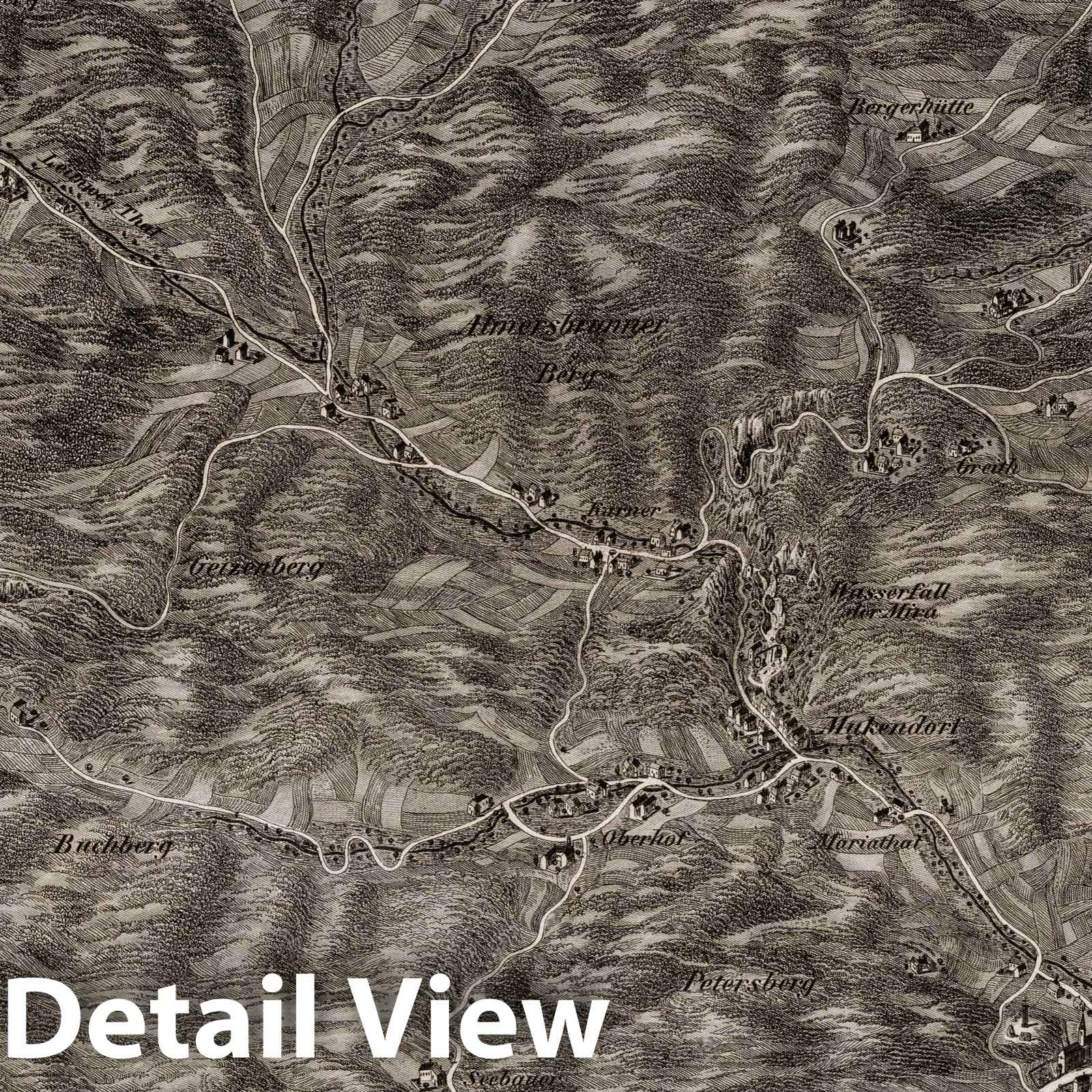 Vicinity of Pernitz, Austria - Bird's Eye View, 1837 - Historical Map Print