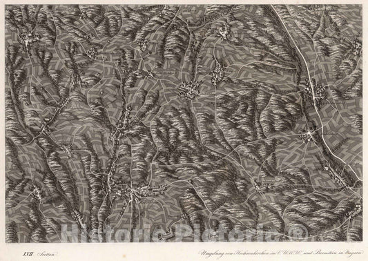 Historic Map : Austria, 1837 LVII Section. Umgebung von Hochneukirchen im V.U.W.W. und Bernstein in Ungarn. J. Hollnsteiner del. Georg Bauer sculp., Vintage Wall Art