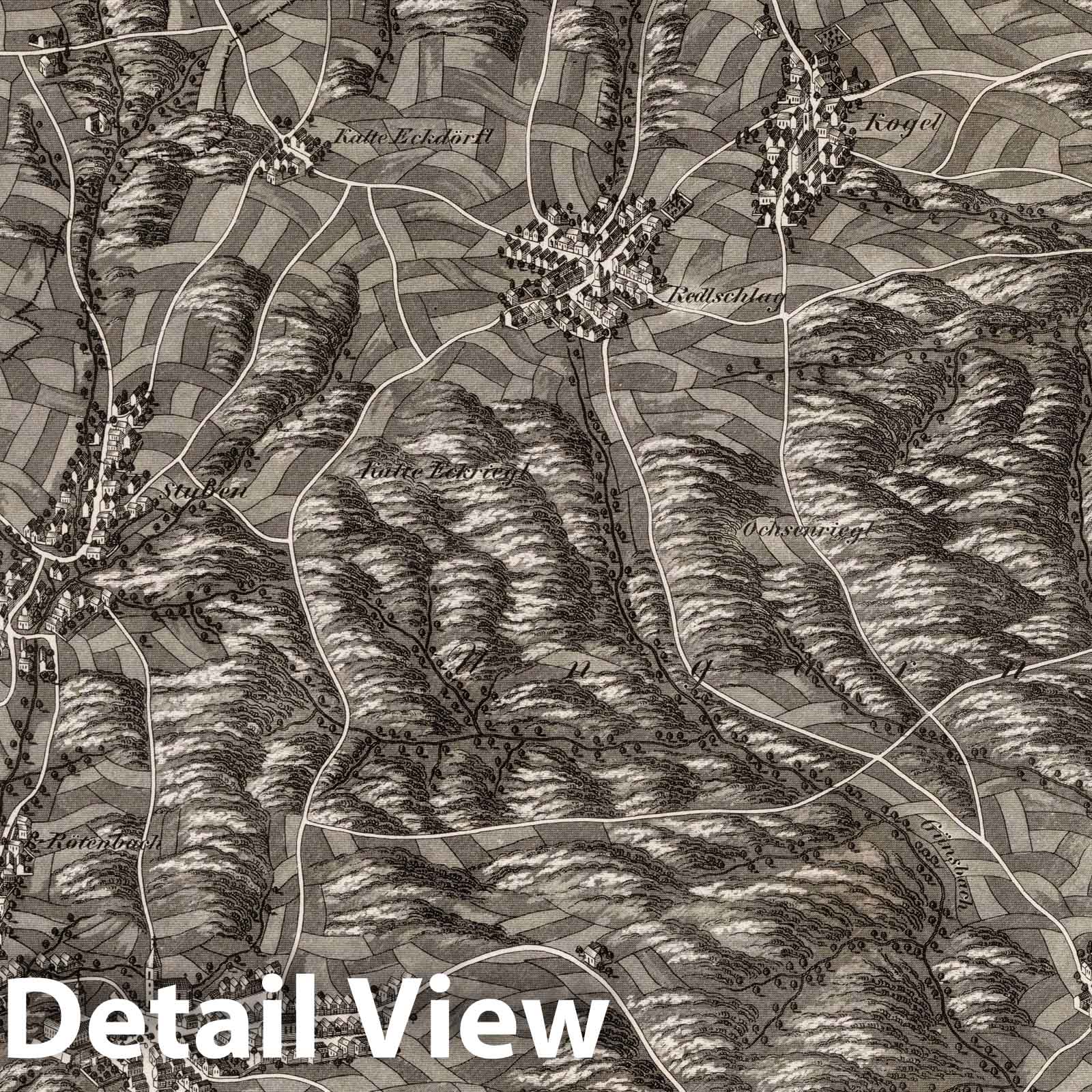 Hochneukirchen and Bernstein, Austria - Birdseye View, 1837 - Historical Map Print