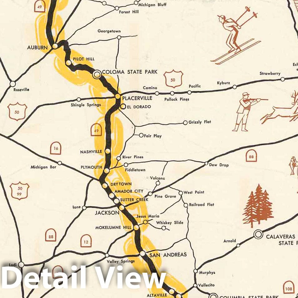 Amador County, California - Pictorial Map, 1951 - Mother Lode