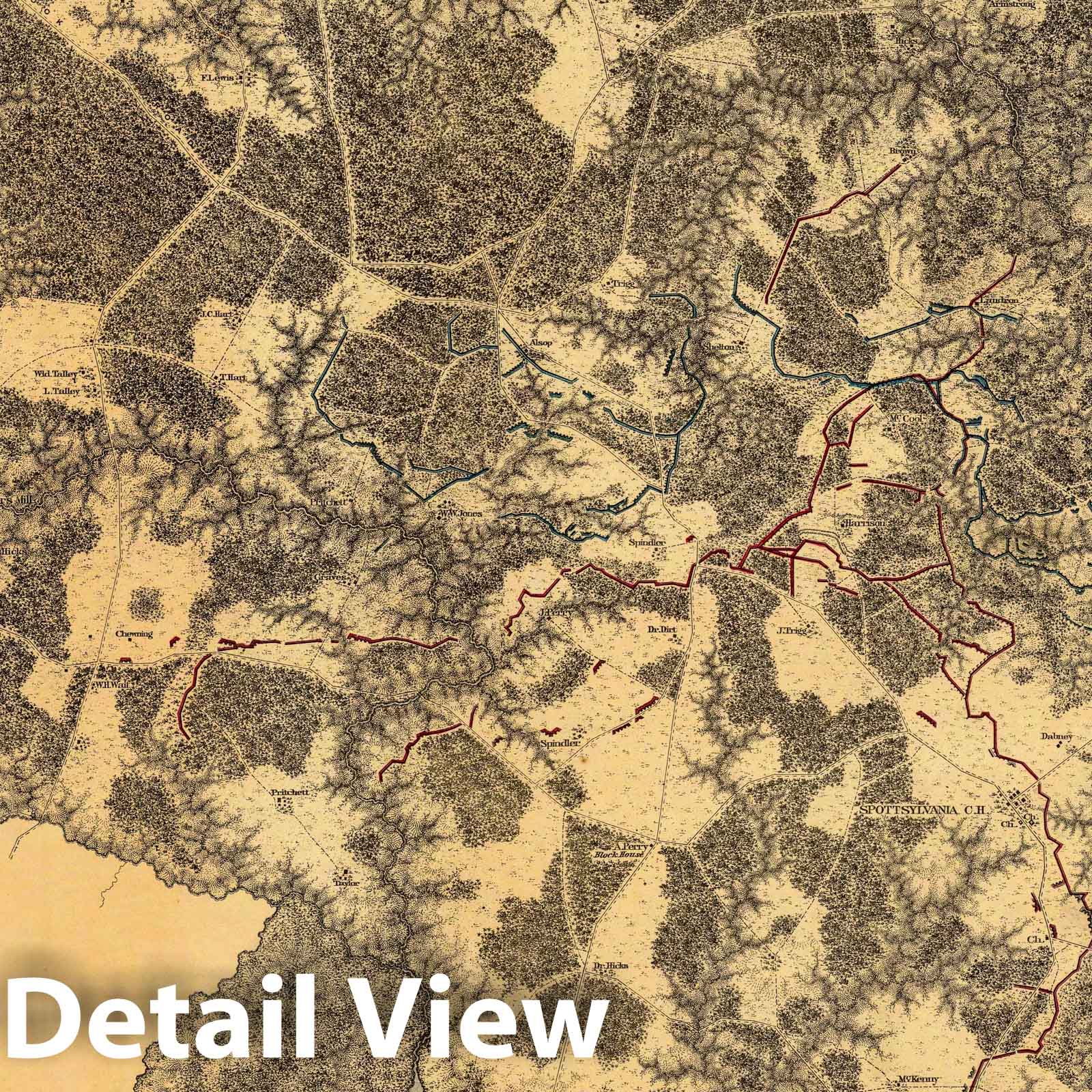 Civil War: Spotsylvania Court House, Virginia - Railroad Map, 1869