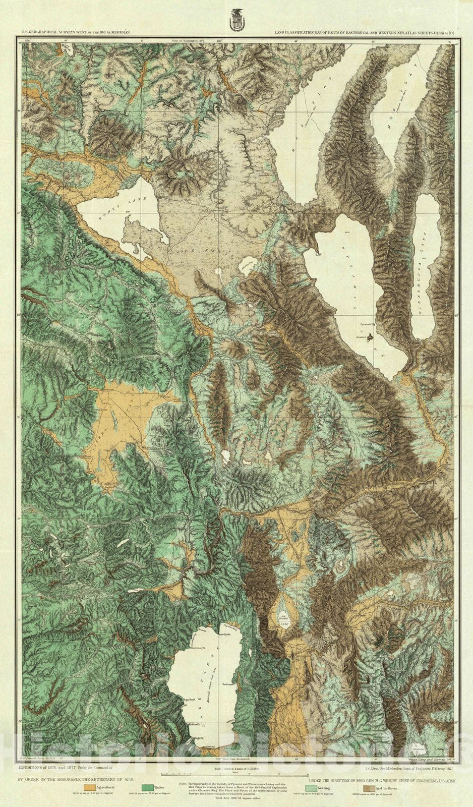 Historic Map : National Atlas - 1879 47B, D. Land Classification E. Cal, W. Nev. - Vintage Wall Art