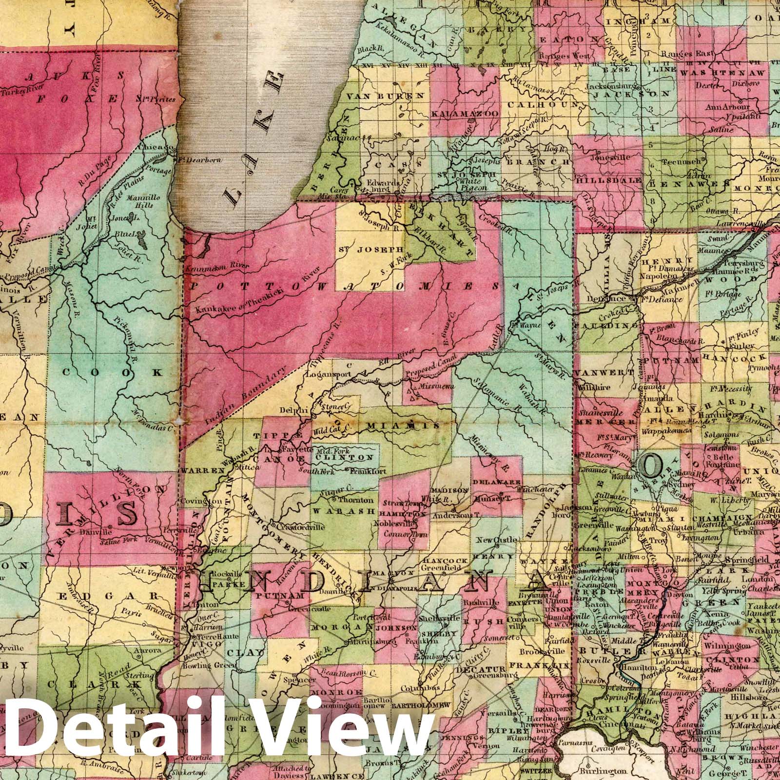 Ohio, Indiana, Illinois, and Michigan Territory, 1834 - Historical Map Print